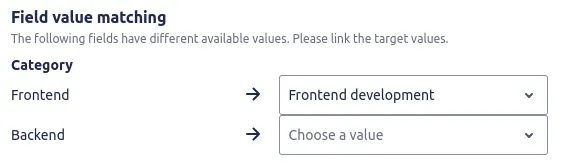 Easy Clone field value matching screen, mapping custom-field option values between projects