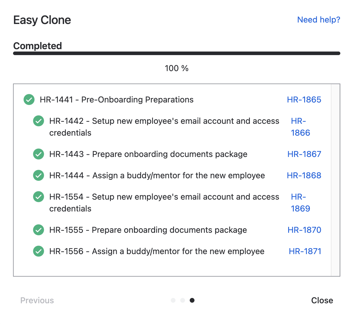 Easy Clone cloning several Jira issues at once with a live progress bar, clone Jira issues in bulk
